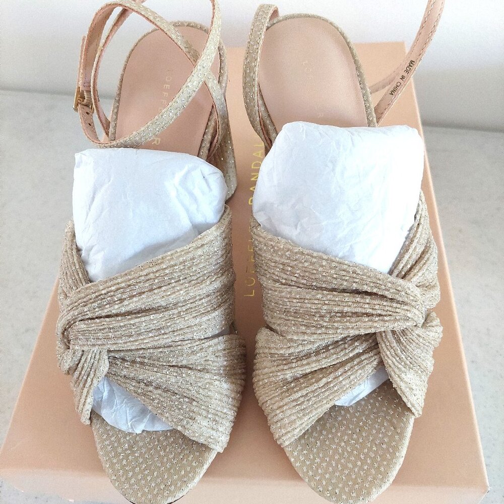 Loeffler Randall Reed Pleated Twist Tulle Fabric Open Toe Heel Sandal Pearl 5.5